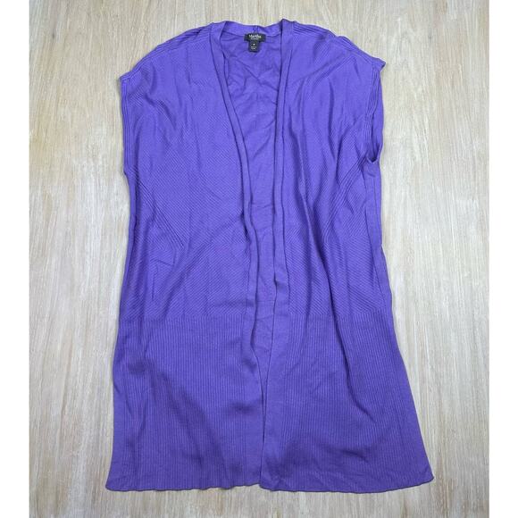 Martha Stewart Purple Mix Stitch Open Front Long Cardigan Sweater Size Medium - Picture 1 of 12